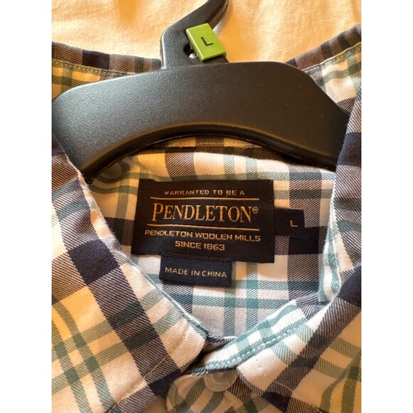 Pendleton Bridgeport Style Button-Up Shirt Large Blue Green Plaid Long Sleeve - Picture 3 of 7